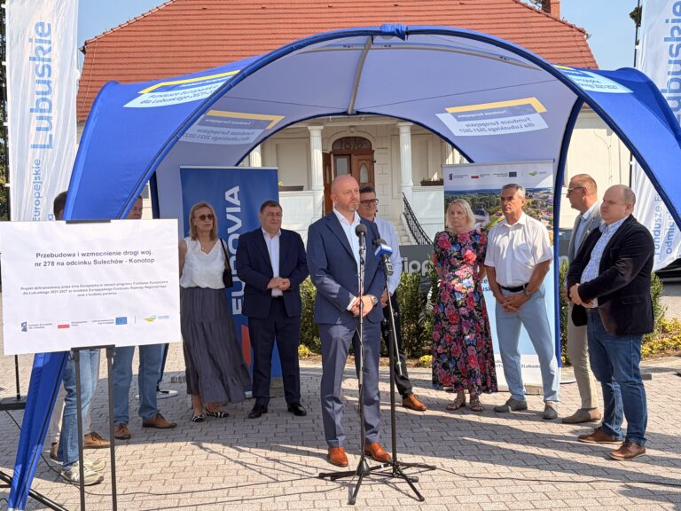 Konferencja prasowa dotycząca zakończenia kluczowych etapów zadania „Przebudowa i wzmocnienie drogi woj. nr 278 na odcinku Sulechów – Konotop”